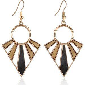 Wooden Geometric Shaped Boho Dangle Statement Vintage Dainty Earring for Women